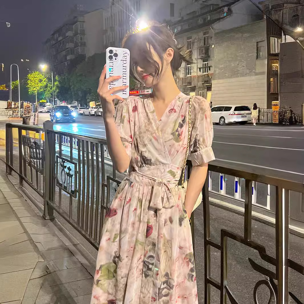 V領碎花長裙